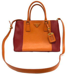 Prada Galleria Leather Shoulder Bag Red Orange